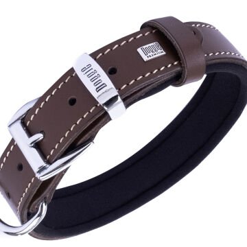 Doggie Konforlu Gerçek Deriden El Yapımı Kemik Süslü Köpek Boyun Tasması 2,5x37-45cm - Brown