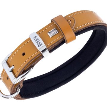 Doggie Konforlu Gerçek Deriden El Yapımı Kemik Süslü Köpek Boyun Tasması 2,5x37-45cm - Camel