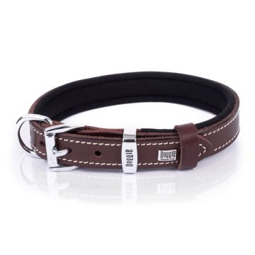 Doggie Konforlu Gerçek Deriden El Yapımı Kemik Süslü Köpek Boyun Tasması 2x30-35cm - Brown
