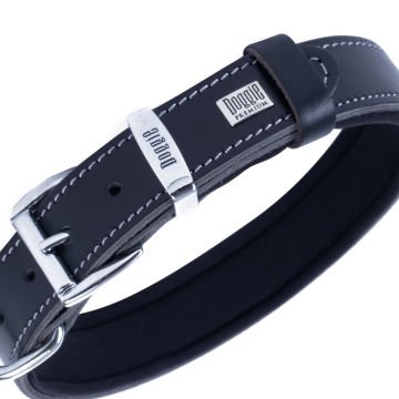 Doggie Konforlu Gerçek Deriden El Yapımı Kemik Süslü Köpek Boyun Tasması 3x42-50cm - Black