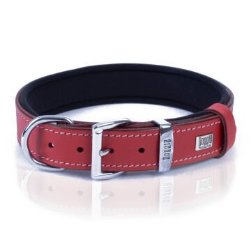 Doggie Konforlu Gerçek Deriden El Yapımı Kemik Süslü Köpek Boyun Tasması 3x42-50cm - Red