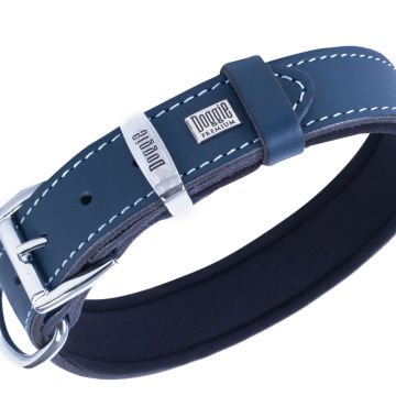 Doggie Konforlu Gerçek Deriden El Yapımı Kemik Süslü Köpek Boyun Tasması 3x42-50cm - Royal Blue