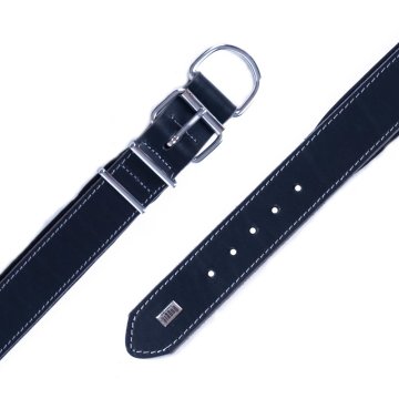 Doggie Çift Kat Gerçek Deriden El Yapımı Köpek Boyun Tasması 4x57-65cm - Black