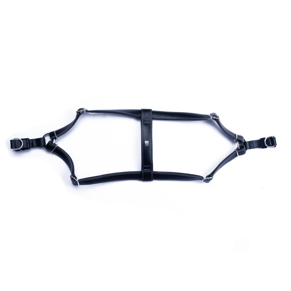 Doggie Konforlu Gerçek Deriden El Yapımı Ronin Model Köpek Göğüs Tasması M-2x45-55cm - Black