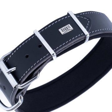 Doggie Çift Kat Gerçek Deriden El Yapımı Çivili Köpek Boyun Tasması 4x57-65cm - Black