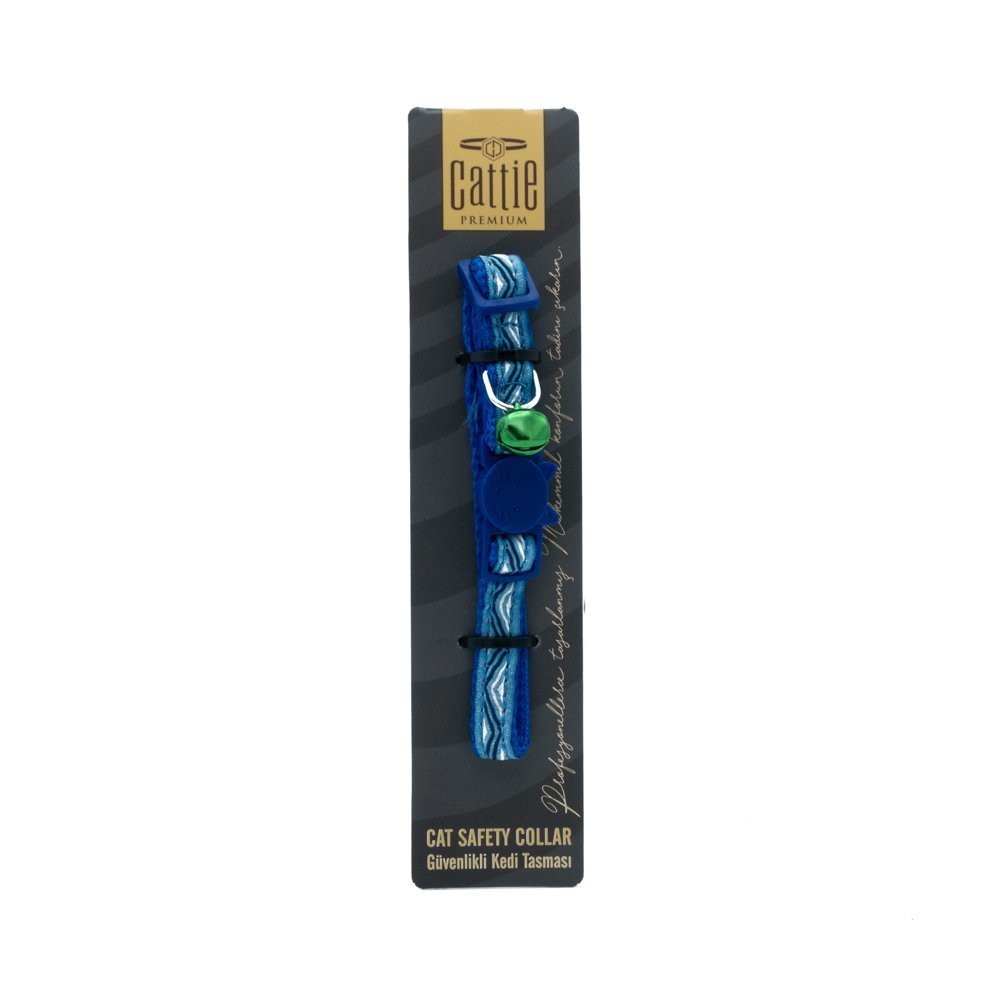 Cattie Özel Desenli Dokumadan El Yapımı Kedi Boyun Tasması Royal Blue