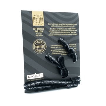 Cattie Özel Desenli Dokumadan El Yapımı Kedi Göğüs & Gezdirme Takımı Black