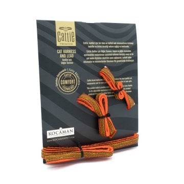 Cattie Özel Desenli Dokumadan El Yapımı Kedi Göğüs & Gezdirme Takımı Orange