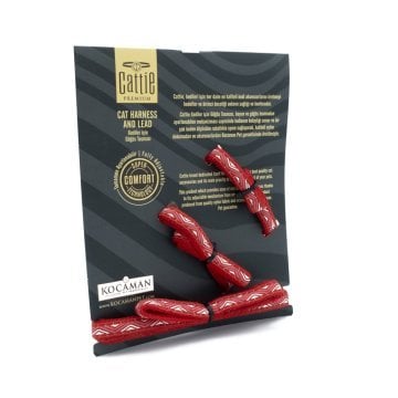 Cattie Özel Desenli Dokumadan El Yapımı Kedi Göğüs & Gezdirme Takımı Red