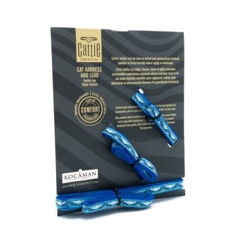 Cattie Özel Desenli Dokumadan El Yapımı Kedi Göğüs & Gezdirme Takımı Royal Blue