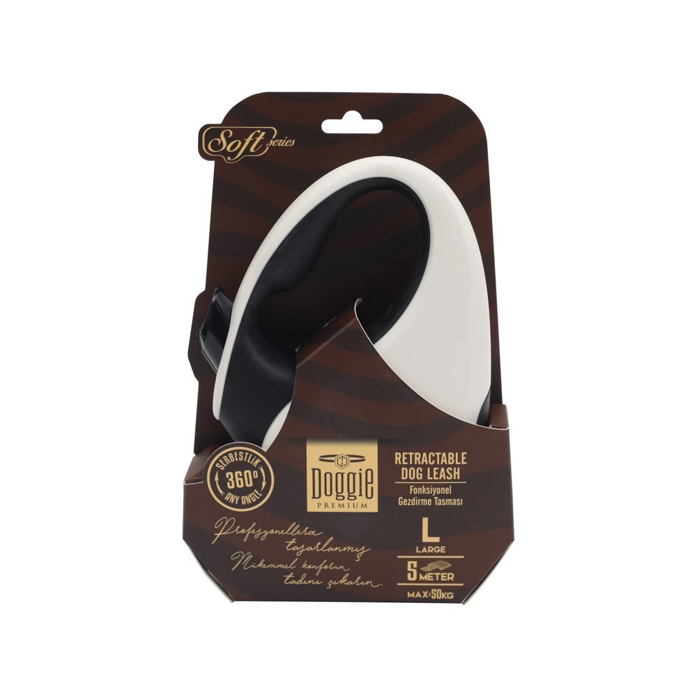 Doggie Soft Serisi Otomatik Uzatma Tasması L-50kg-5mt - White