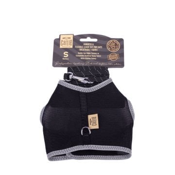 Cattie Havalı Dokumadan El Yapımı Kedi Göğüs & Gezdirme Takımı 1x20-30cm - Black