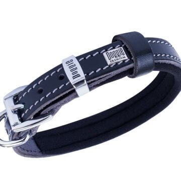 Doggie Konforlu Gerçek Deriden El Yapımı Köpek Boyun Tasması 1,5x20-25cm - Black