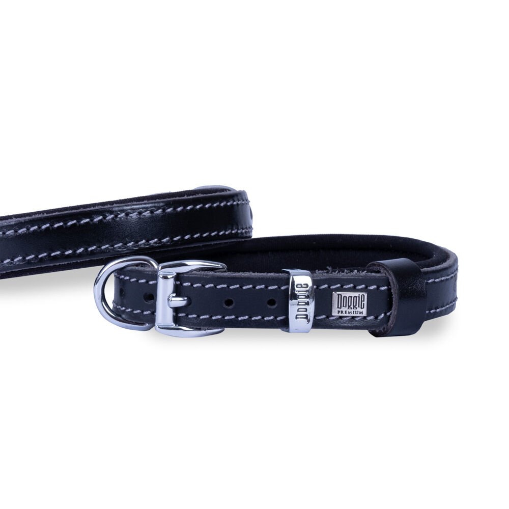 Doggie Konforlu Gerçek Deriden El Yapımı Köpek Boyun Tasması 1,5x20-25cm - Black