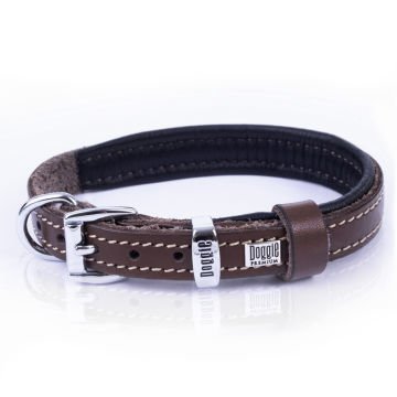 Doggie Konforlu Gerçek Deriden El Yapımı Köpek Boyun Tasması 1,5x25-30cm - Brown