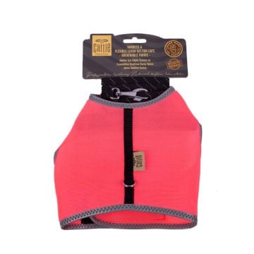 Cattie Havalı Dokumadan El Yapımı Kedi Göğüs & Gezdirme Takımı 1x25-35cm - Pink