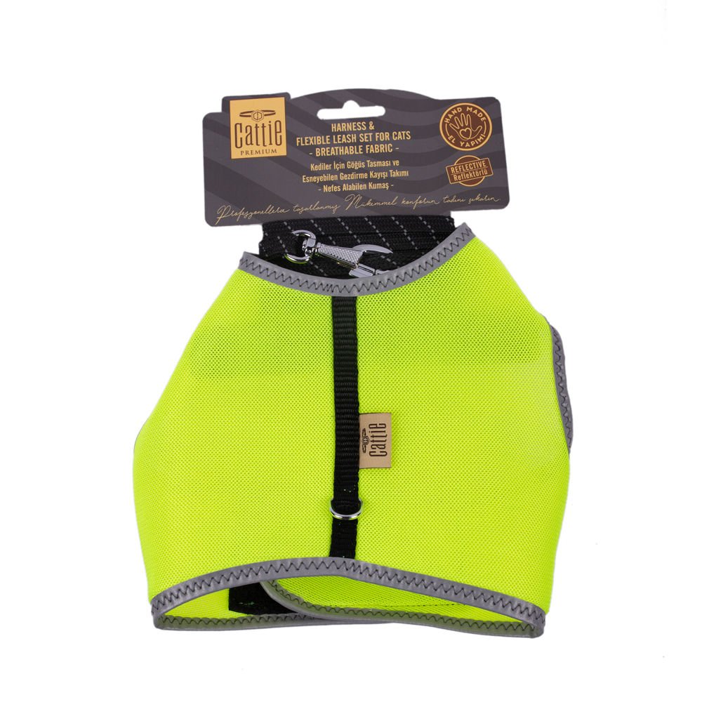 Cattie Havalı Dokumadan El Yapımı Kedi Göğüs & Gezdirme Takımı 1x25-35cm - Yellow