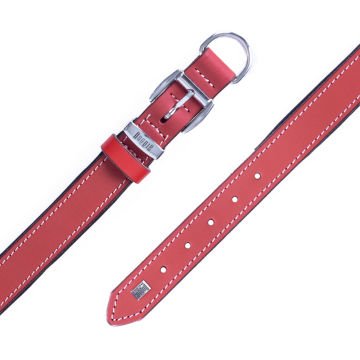 Doggie Konforlu Gerçek Deriden El Yapımı Köpek Boyun Tasması 2,5x37-45cm - Red