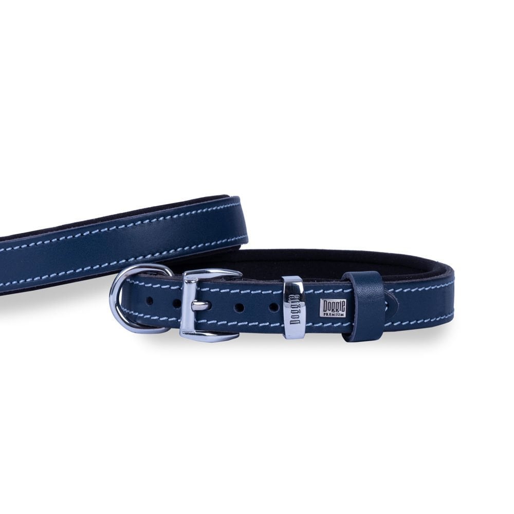 Doggie Konforlu Gerçek Deriden El Yapımı Köpek Boyun Tasması 2x30-35cm - Royal Blue