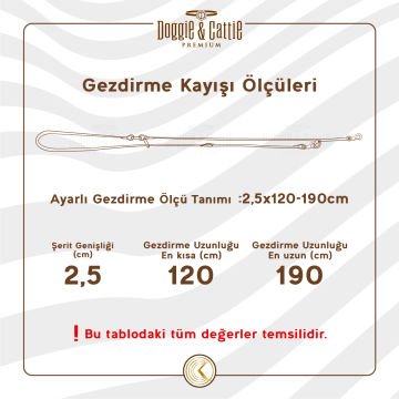 Doggie Ayarlanabilir Seri Klasik Gerçek Deriden El Yapımı  Köpek Gezdirme Kayışı 2,5x120-200cm - Black