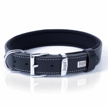 Doggie Konforlu Gerçek Deriden El Yapımı Köpek Boyun Tasması 3x42-50cm - Black