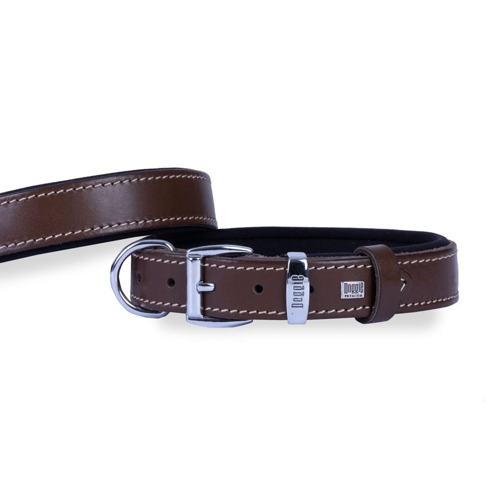 Doggie Konforlu Gerçek Deriden El Yapımı Köpek Boyun Tasması 3x42-50cm - Brown