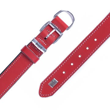 Doggie Konforlu Gerçek Deriden El Yapımı Köpek Boyun Tasması 3x42-50cm - Red