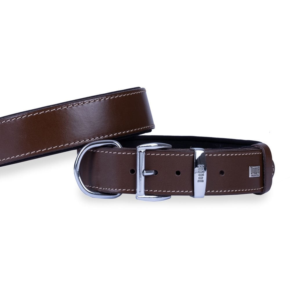 Doggie Konforlu Gerçek Deriden El Yapımı Köpek Boyun Tasması 4x47-55cm - Brown