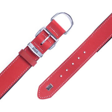 Doggie Konforlu Gerçek Deriden El Yapımı Köpek Boyun Tasması 4x47-55cm - Red