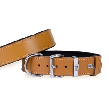 Doggie Konforlu Gerçek Deriden El Yapımı Köpek Boyun Tasması 4x52-60cm - Camel