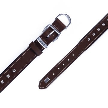 Doggie Konforlu Gerçek Deriden El Yapımı Çivili Köpek Boyun Tasması 3x42-50cm - Brown