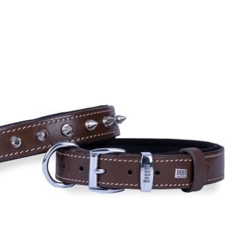 Doggie Konforlu Gerçek Deriden El Yapımı Çivili Köpek Boyun Tasması 3x42-50cm - Brown