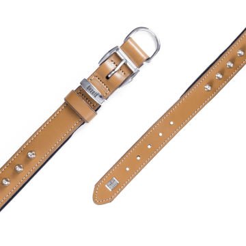 Doggie Konforlu Gerçek Deriden El Yapımı Çivili Köpek Boyun Tasması 3x42-50cm - Camel