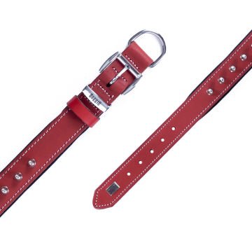 Doggie Konforlu Gerçek Deriden El Yapımı Çivili Köpek Boyun Tasması 3x42-50cm - Red
