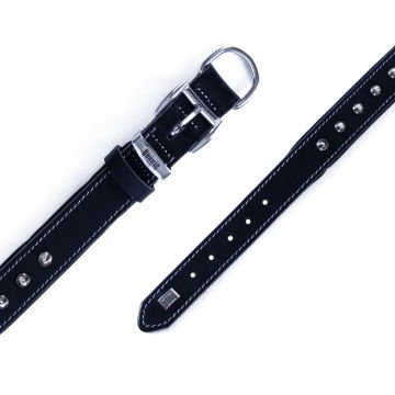 Doggie Konforlu Gerçek Deriden El Yapımı Çivili Köpek Boyun Tasması 3x42-50cm - Black