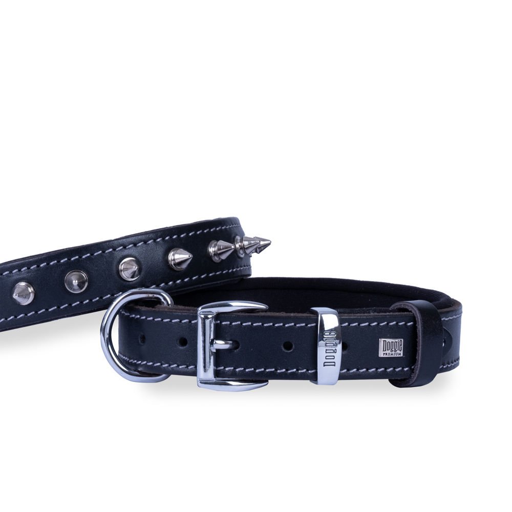 Doggie Konforlu Gerçek Deriden El Yapımı Çivili Köpek Boyun Tasması 3x42-50cm - Black