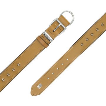 Doggie Konforlu Gerçek Deriden El Yapımı Çivili Köpek Boyun Tasması 3,5x47-55cm - Camel