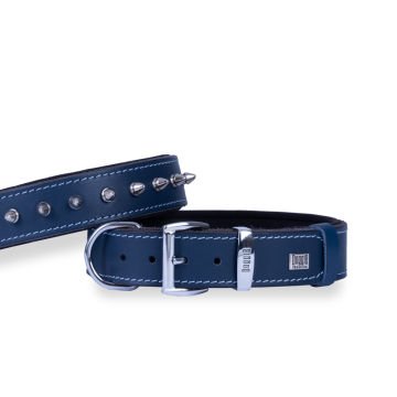 Doggie Konforlu Gerçek Deriden El Yapımı Çivili Köpek Boyun Tasması 3,5x47-55cm - Royal Blue