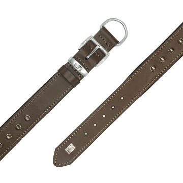 Doggie Konforlu Gerçek Deriden El Yapımı Çivili Köpek Boyun Tasması 3,5x52-60cm - Brown