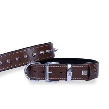 Doggie Konforlu Gerçek Deriden El Yapımı Çivili Köpek Boyun Tasması 3,5x52-60cm - Brown