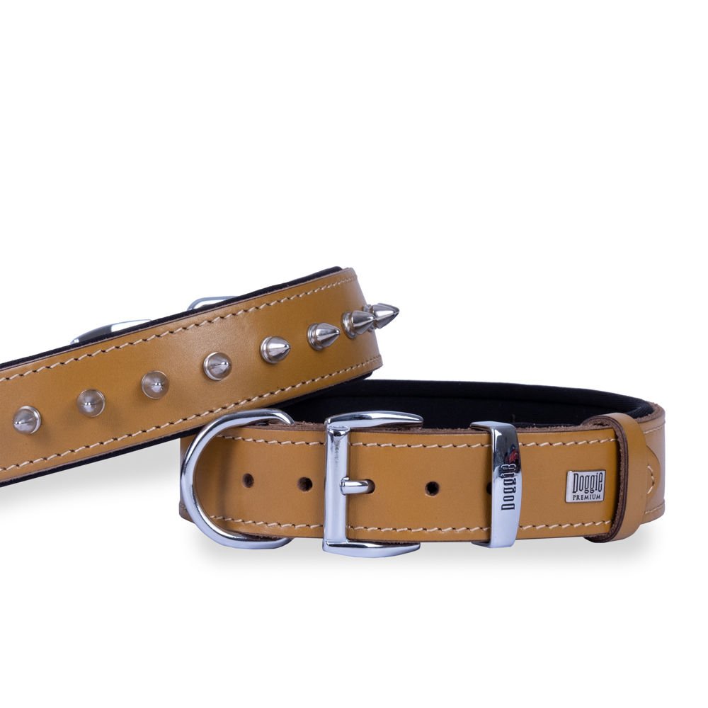 Doggie Konforlu Gerçek Deriden El Yapımı Çivili Köpek Boyun Tasması 3,5x52-60cm - Camel