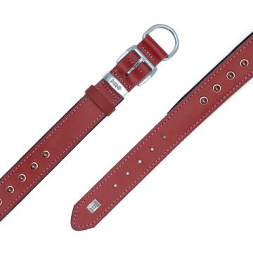 Doggie Konforlu Gerçek Deriden El Yapımı Çivili Köpek Boyun Tasması 3,5x52-60cm - Red