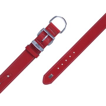 Doggie Konforlu Gerçek Deriden El Yapımı İsimlikli Köpek Boyun Tasması 3,5x47-55cm - Red