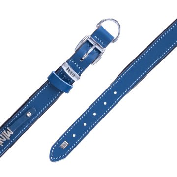 Doggie Konforlu Gerçek Deriden El Yapımı İsimlikli Köpek Boyun Tasması 3,5x47-55cm - Royal Blue