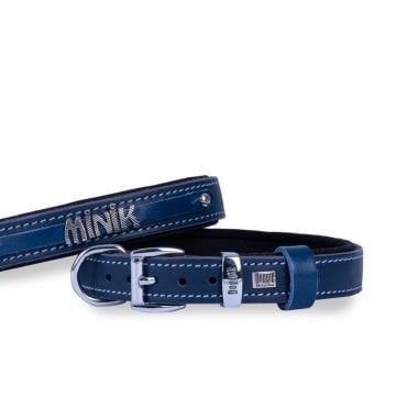 Doggie Konforlu Gerçek Deriden El Yapımı İsimlikli Köpek Boyun Tasması 3,5x47-55cm - Royal Blue