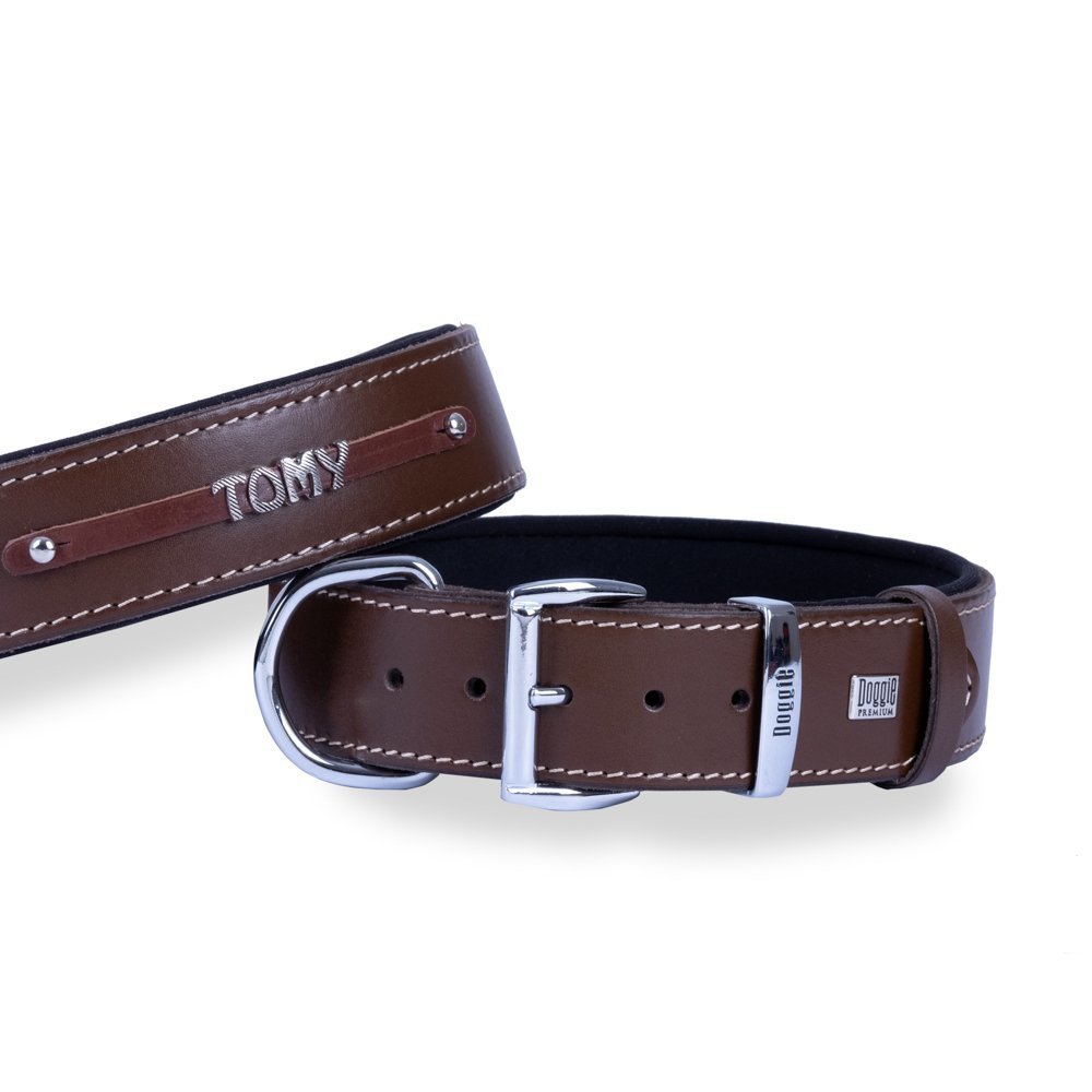 Doggie Konforlu Gerçek Deriden El Yapımı İsimlikli Köpek Boyun Tasması 4x52-60cm - Brown