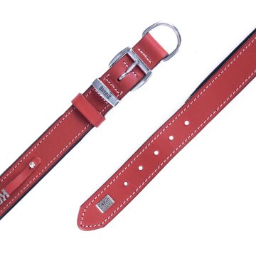 Doggie Konforlu Gerçek Deriden El Yapımı İsimlikli Köpek Boyun Tasması 3,5x52-60cm - Red