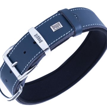Doggie Konforlu Gerçek Deriden El Yapımı İsimlikli Köpek Boyun Tasması 3,5x52-60cm - Royal Blue