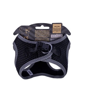 Doggie Havalı Dokumadan Reflektör Serisi El Yapımı Küçük Irk Köpek Göğüs Tasması 2XS 26-30cm - Black