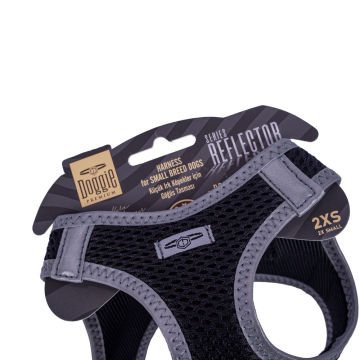 Doggie Havalı Dokumadan Reflektör Serisi El Yapımı Küçük Irk Köpek Göğüs Tasması 2XS 26-30cm - Black